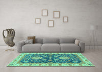 Machine Washable Oriental Turquoise Traditional Rug, wshabs2499turq