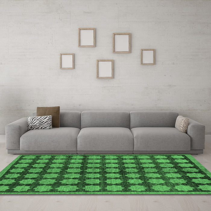 Machine Washable Abstract Emerald Green Modern Area Rugs in a Living Room,, wshabs249emgrn