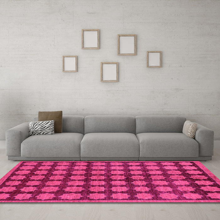 Machine Washable Abstract Pink Modern Rug in a Living Room, wshabs249pnk