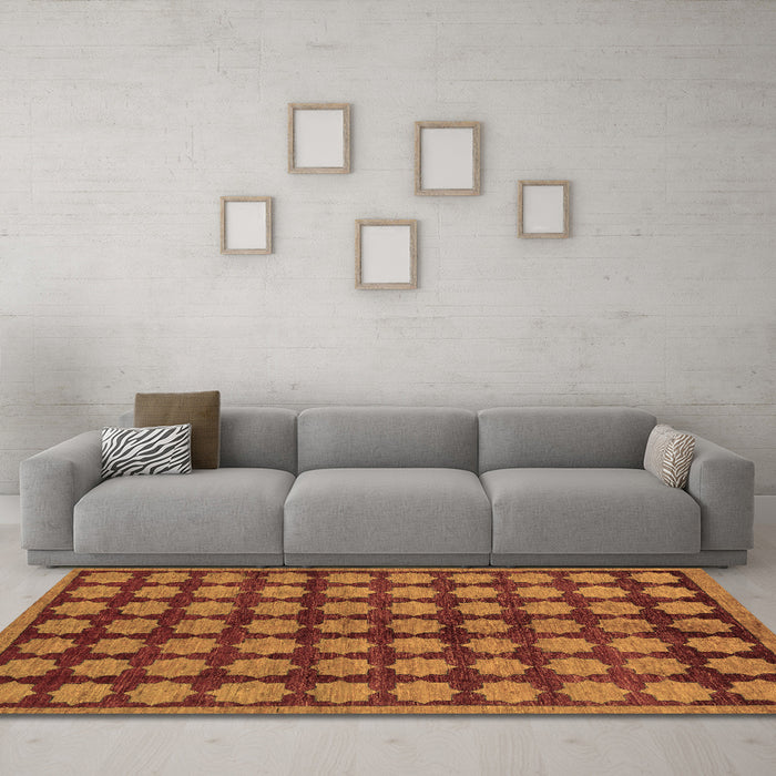 Machine Washable Abstract Brown Modern Rug in a Living Room,, wshabs249brn