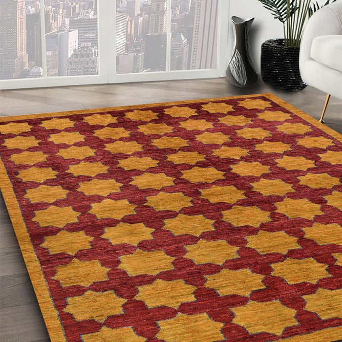 Abstract Red Modern Rug in Family Room, abs249