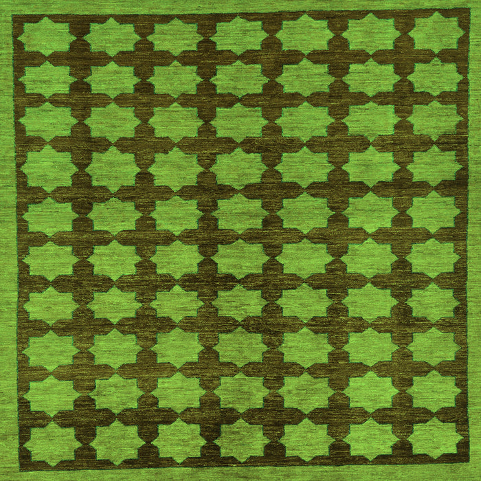 Square Machine Washable Abstract Green Modern Area Rugs, wshabs249grn