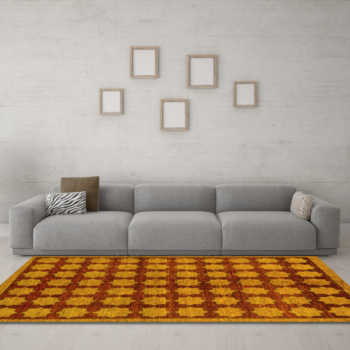 Machine Washable Abstract Yellow Modern Rug in a Living Room, wshabs249yw