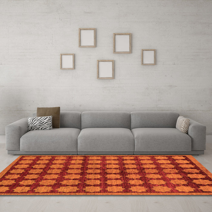 Machine Washable Abstract Orange Modern Area Rugs in a Living Room, wshabs249org