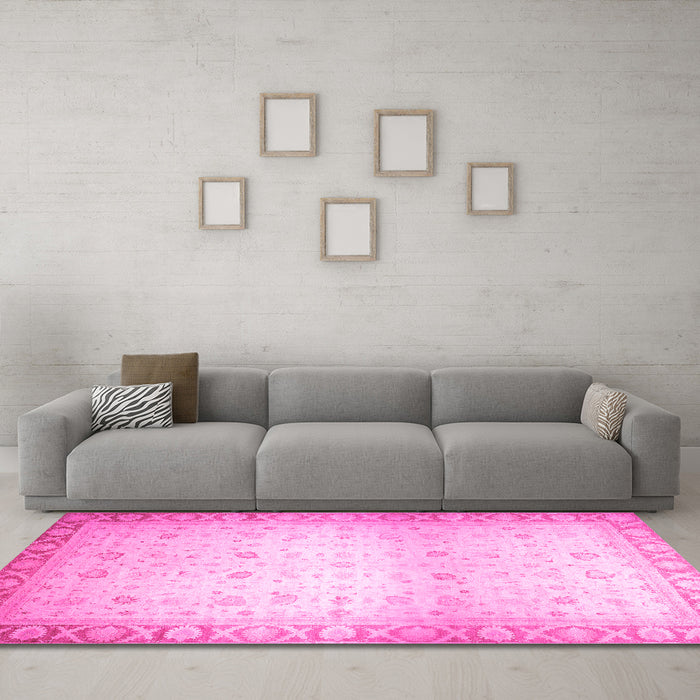 Machine Washable Abstract Pink Modern Rug in a Living Room, wshabs24pnk