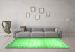 Machine Washable Abstract Emerald Green Modern Area Rugs in a Living Room,, wshabs24emgrn