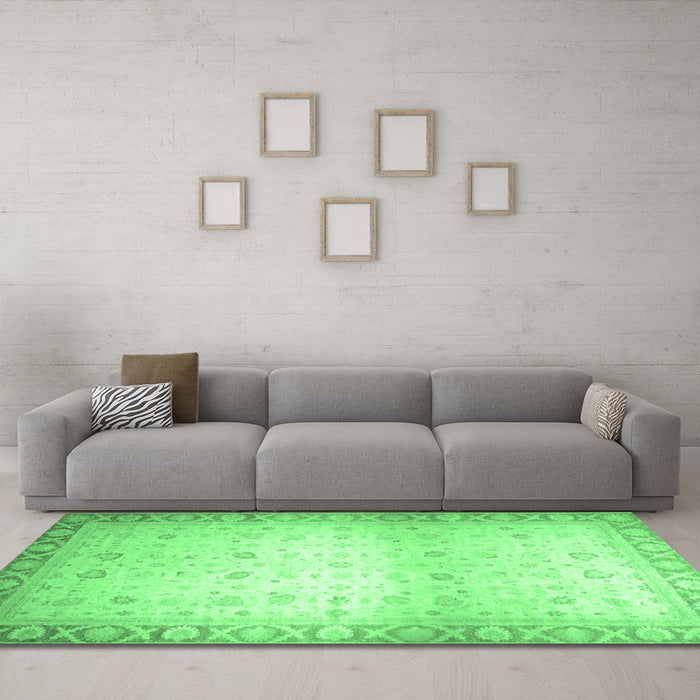 Machine Washable Abstract Emerald Green Modern Area Rugs in a Living Room,, wshabs24emgrn