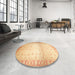 Round Abstract Mustard Yellow Modern Rug in a Office, abs24