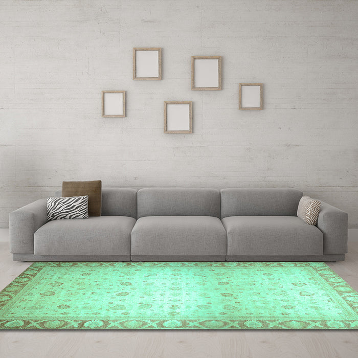 Machine Washable Abstract Turquoise Modern Area Rugs in a Living Room,, wshabs24turq