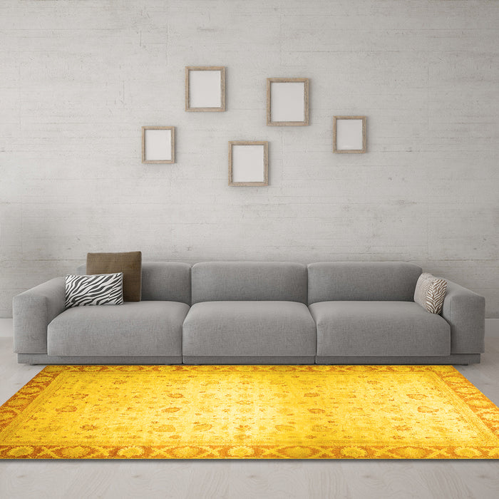 Machine Washable Abstract Yellow Modern Rug in a Living Room, wshabs24yw