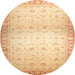 Round Machine Washable Abstract Mustard Yellow Rug, wshabs24