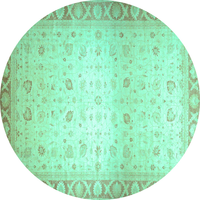 Round Abstract Turquoise Modern Rug, abs24turq