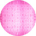 Round Machine Washable Abstract Pink Modern Rug, wshabs24pnk