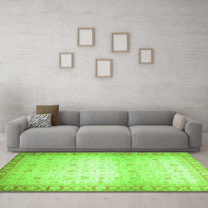 Machine Washable Abstract Green Modern Area Rugs in a Living Room,, wshabs24grn
