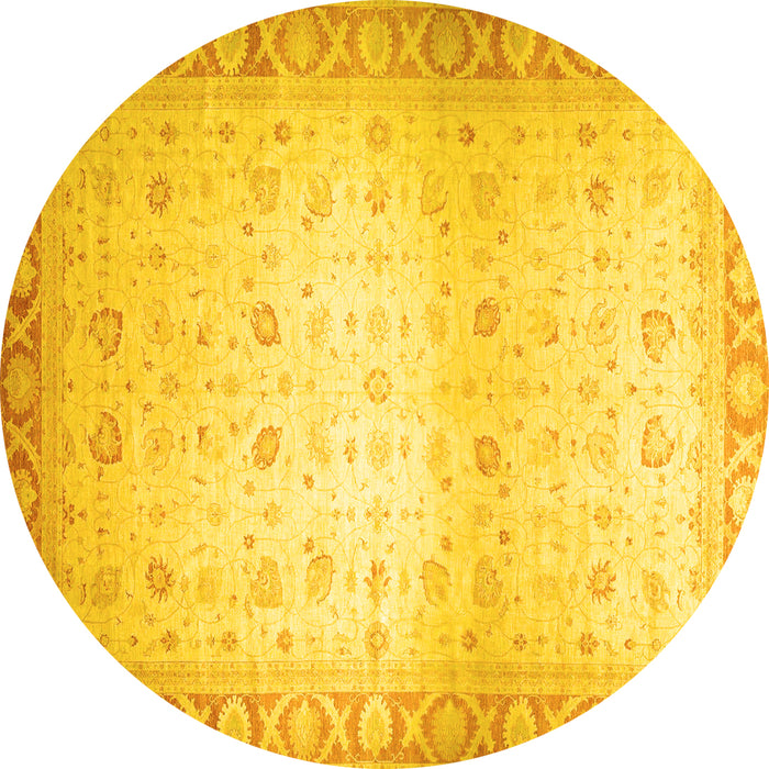 Round Machine Washable Abstract Yellow Modern Rug, wshabs24yw
