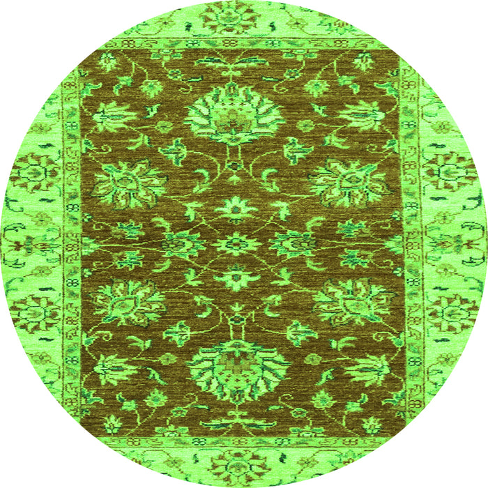 Round Machine Washable Oriental Green Traditional Area Rugs, wshabs2500grn
