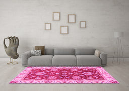 Machine Washable Oriental Pink Traditional Rug in a Living Room, wshabs2500pnk