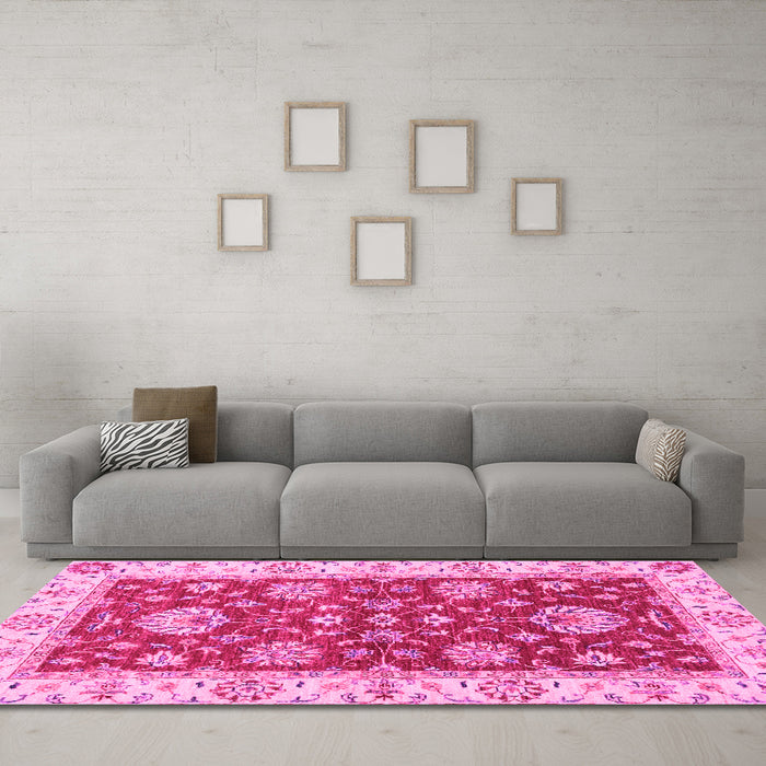 Machine Washable Oriental Pink Traditional Rug in a Living Room, wshabs2500pnk