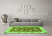 Machine Washable Oriental Green Traditional Area Rugs in a Living Room,, wshabs2500grn