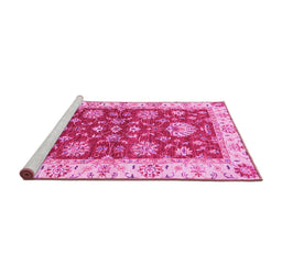 Sideview of Machine Washable Oriental Pink Traditional Rug, wshabs2500pnk