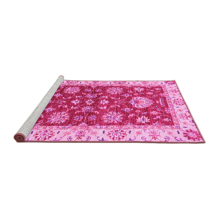 Sideview of Machine Washable Oriental Pink Traditional Rug, wshabs2500pnk