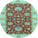 Round Oriental Light Blue Traditional Rug, abs2500lblu