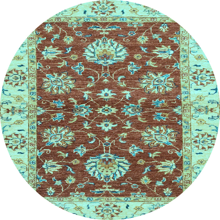 Round Machine Washable Oriental Light Blue Traditional Rug, wshabs2500lblu