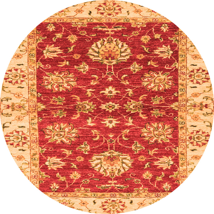 Round Machine Washable Oriental Orange Traditional Area Rugs, wshabs2500org