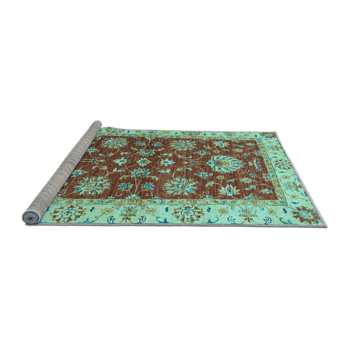 Sideview of Machine Washable Oriental Light Blue Traditional Rug, wshabs2500lblu