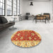 Round Machine Washable Abstract Fire Red Rug in a Office, wshabs2500