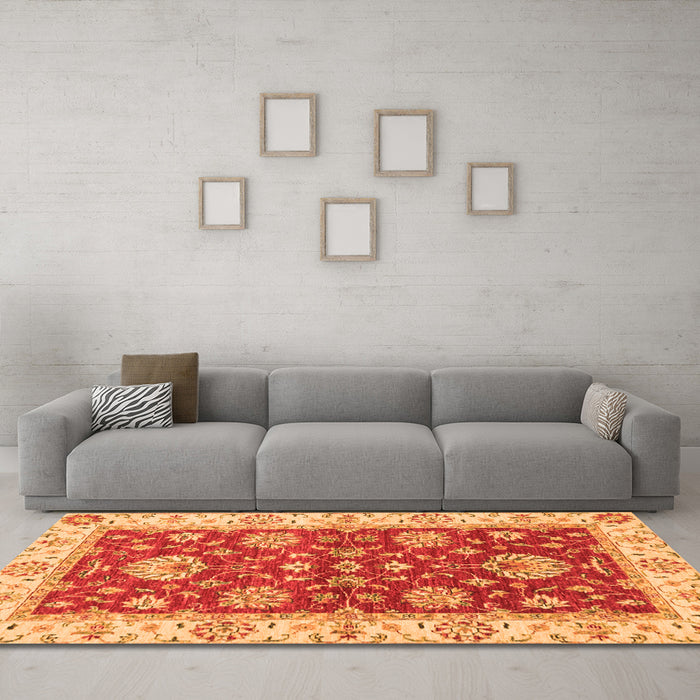 Machine Washable Oriental Orange Traditional Area Rugs in a Living Room, wshabs2500org