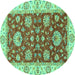 Round Oriental Turquoise Traditional Rug, abs2500turq