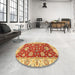 Round Abstract Red Oriental Rug in a Office, abs2500