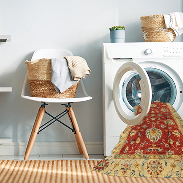 Machine Washable Abstract Fire Red Rug in a Washing Machine, wshabs2500