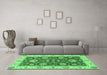 Machine Washable Oriental Emerald Green Traditional Area Rugs in a Living Room,, wshabs2500emgrn