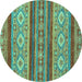 Round Abstract Turquoise Modern Rug, abs2501turq