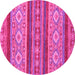 Round Machine Washable Abstract Pink Modern Rug, wshabs2501pnk