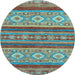 Round Machine Washable Abstract Light Blue Modern Rug, wshabs2501lblu