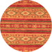 Round Machine Washable Abstract Orange Modern Area Rugs, wshabs2501org