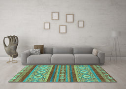 Machine Washable Abstract Turquoise Modern Area Rugs in a Living Room,, wshabs2501turq