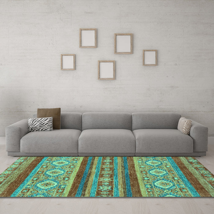 Machine Washable Abstract Turquoise Modern Area Rugs in a Living Room,, wshabs2501turq