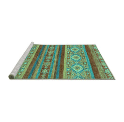Sideview of Machine Washable Abstract Turquoise Modern Area Rugs, wshabs2501turq