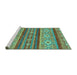 Sideview of Machine Washable Abstract Turquoise Modern Area Rugs, wshabs2501turq