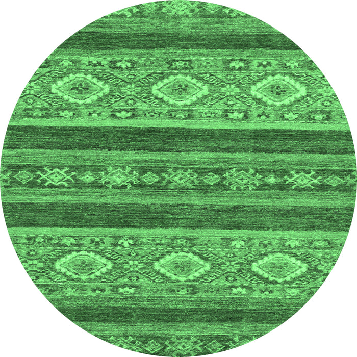 Round Machine Washable Abstract Emerald Green Modern Area Rugs, wshabs2501emgrn