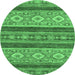 Round Machine Washable Abstract Emerald Green Modern Area Rugs, wshabs2501emgrn