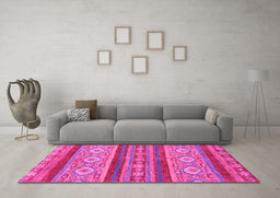 Machine Washable Abstract Pink Modern Rug in a Living Room, wshabs2501pnk
