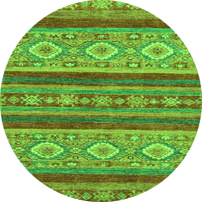 Round Machine Washable Abstract Green Modern Area Rugs, wshabs2501grn