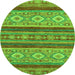 Round Machine Washable Abstract Green Modern Area Rugs, wshabs2501grn