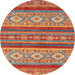 Round Machine Washable Abstract Fire Red Rug, wshabs2501