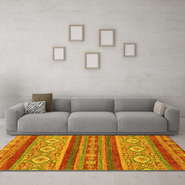 Machine Washable Abstract Yellow Modern Rug in a Living Room, wshabs2501yw